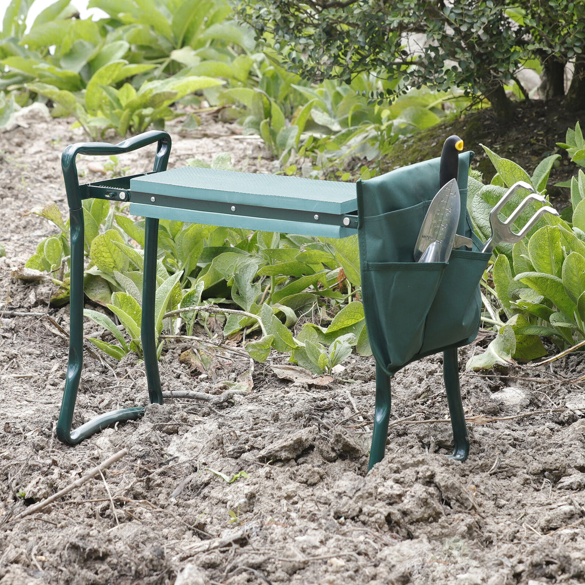 Folding Garden Kneeler Knee Bench Stool Soft Cushion Seat Pad & Tool Pouch
