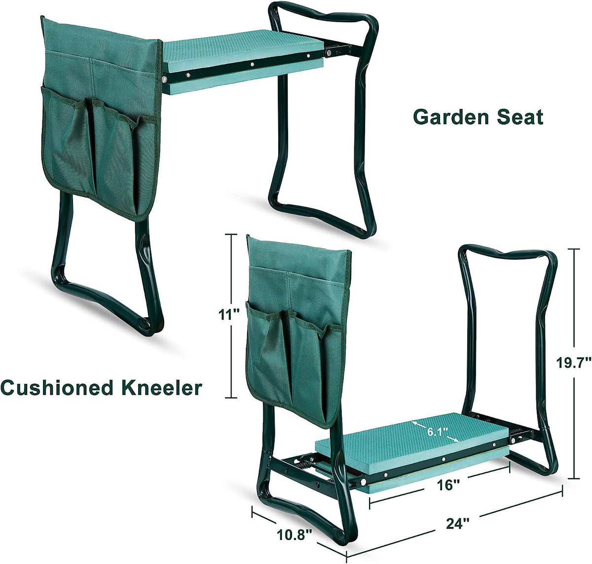 Folding Garden Kneeler Knee Bench Stool Soft Cushion Seat Pad & Tool Pouch
