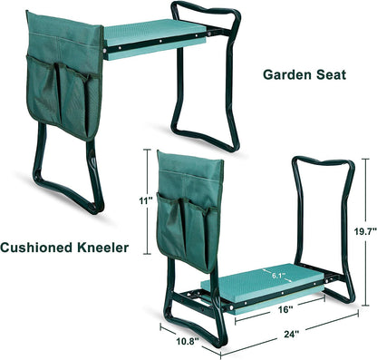Folding Garden Kneeler Knee Bench Stool Soft Cushion Seat Pad & Tool Pouch
