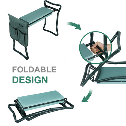 Folding Garden Kneeler Knee Bench Stool Soft Cushion Seat Pad & Tool Pouch