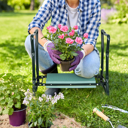 Folding Garden Kneeler Knee Bench Stool Soft Cushion Seat Pad & Tool Pouch
