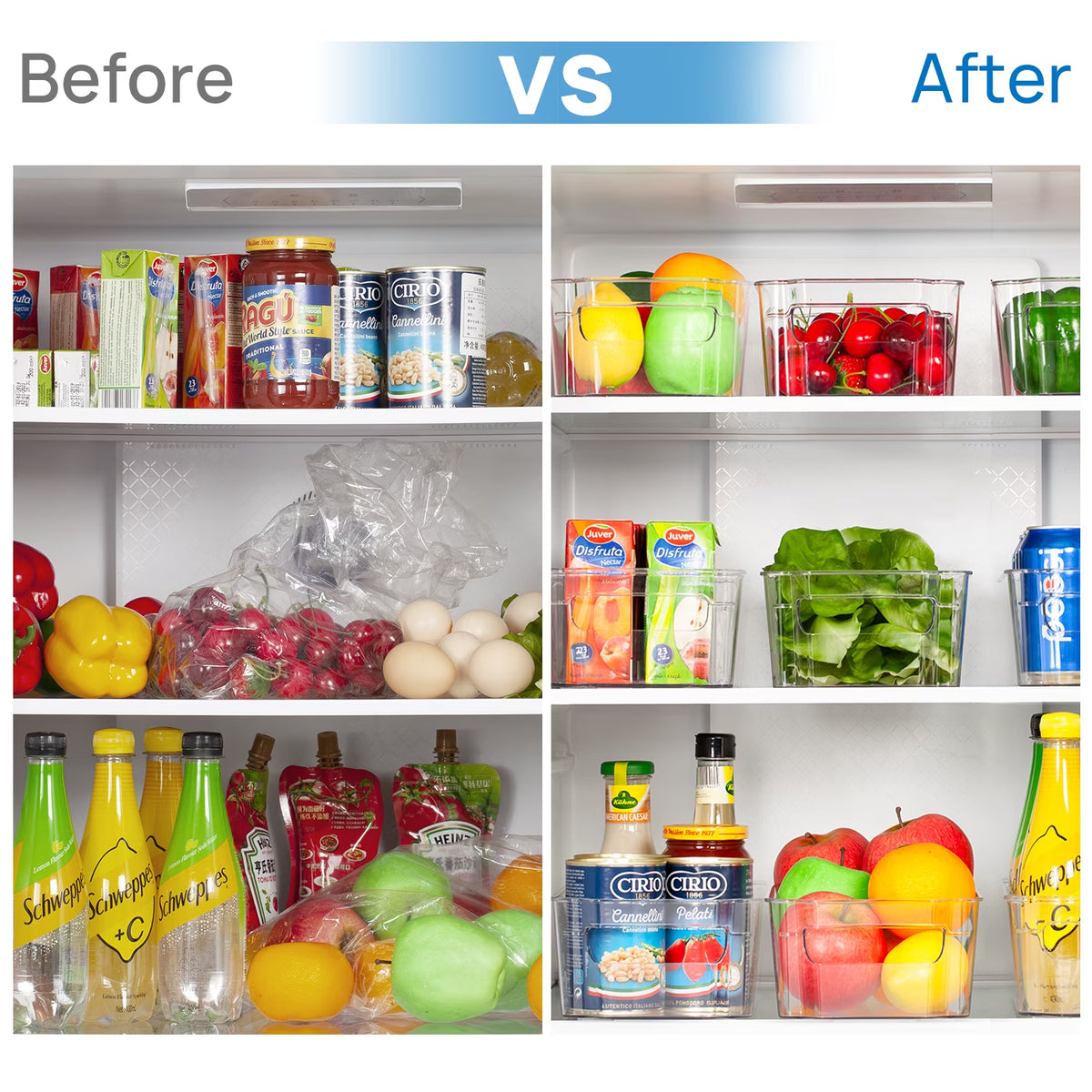 Refrigerator Organizer Bins, 8Pcs Clear Bins, Pantry Kitchen Organization and Storage, 12.5" Long